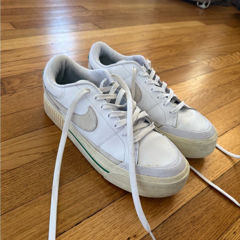 White Women's Platform Sneakers with Light Gray Swoosh